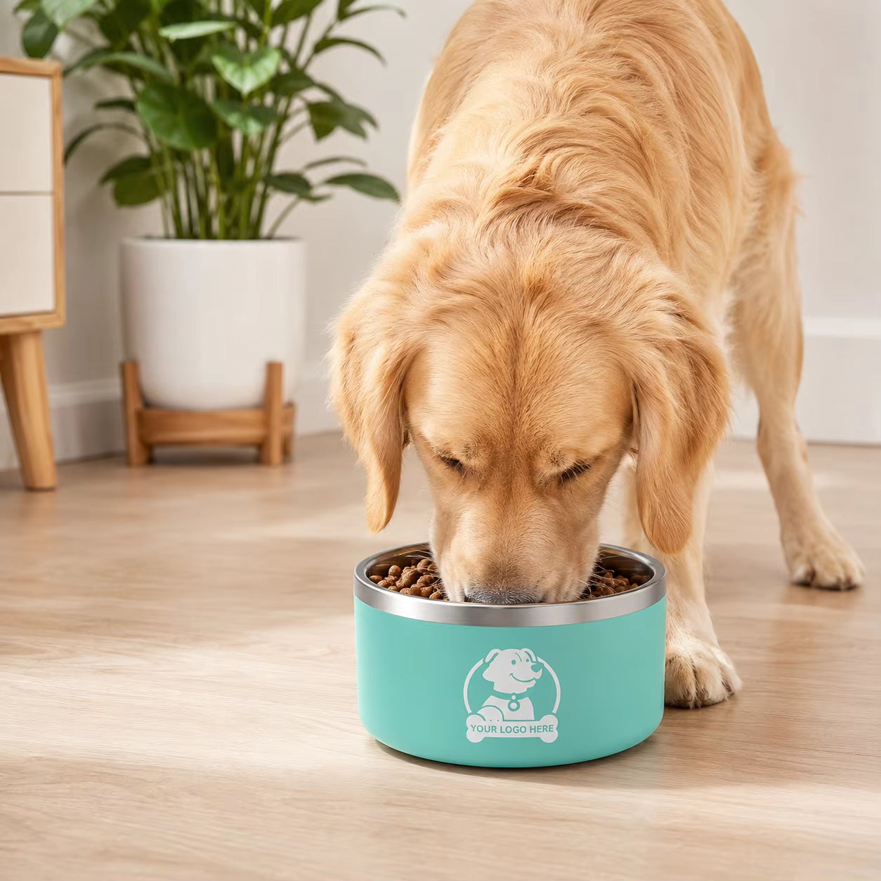 Custom Logo Laser Engraving Double Wall Stainless Steel Pet Bowl Durable Insulated with Non-Slip Bottom Polished Dog Bowl Feeder