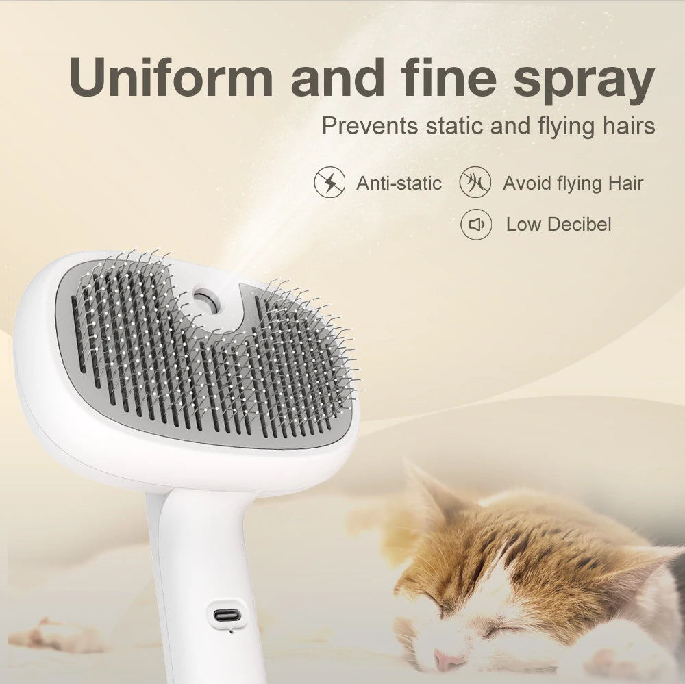 KUDI New Quick Self Cleaning Pet Hair Grooming Steam Cool Water Spray Comb Shedding Slicker Brush for Dog and Cat